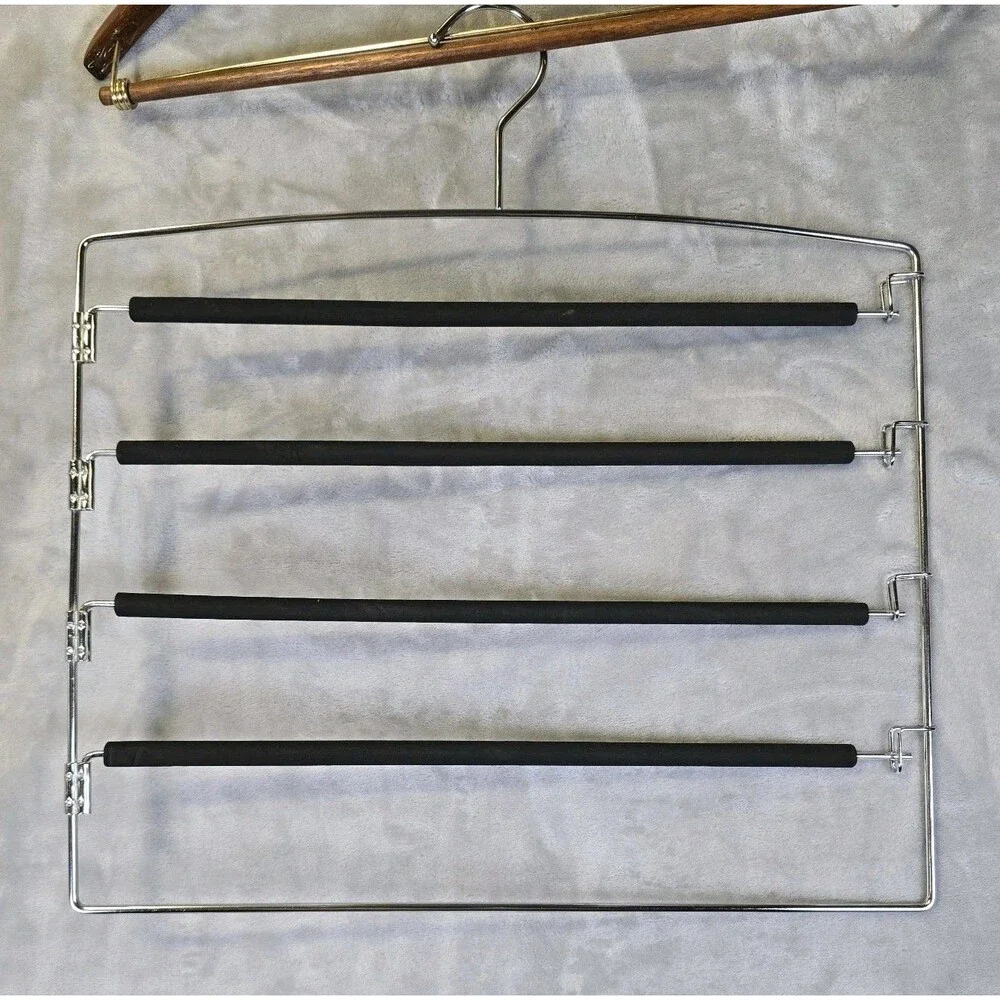 4 Tier Hanger Organizer Chrome Metal Black Non Slip Padding Pants Scarves Ties